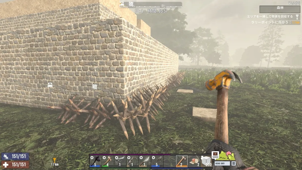 7 Days to Dieで建築した拠点と防衛用トラップ。ブラッドムーンホードに備えた迎撃構造が分かる