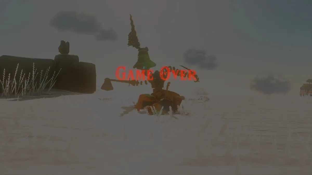 ゼルダの伝説 ティアーズ オブ ザ キングダムのゲーム画面。序盤の難易度が高くゲームオーバーした場面