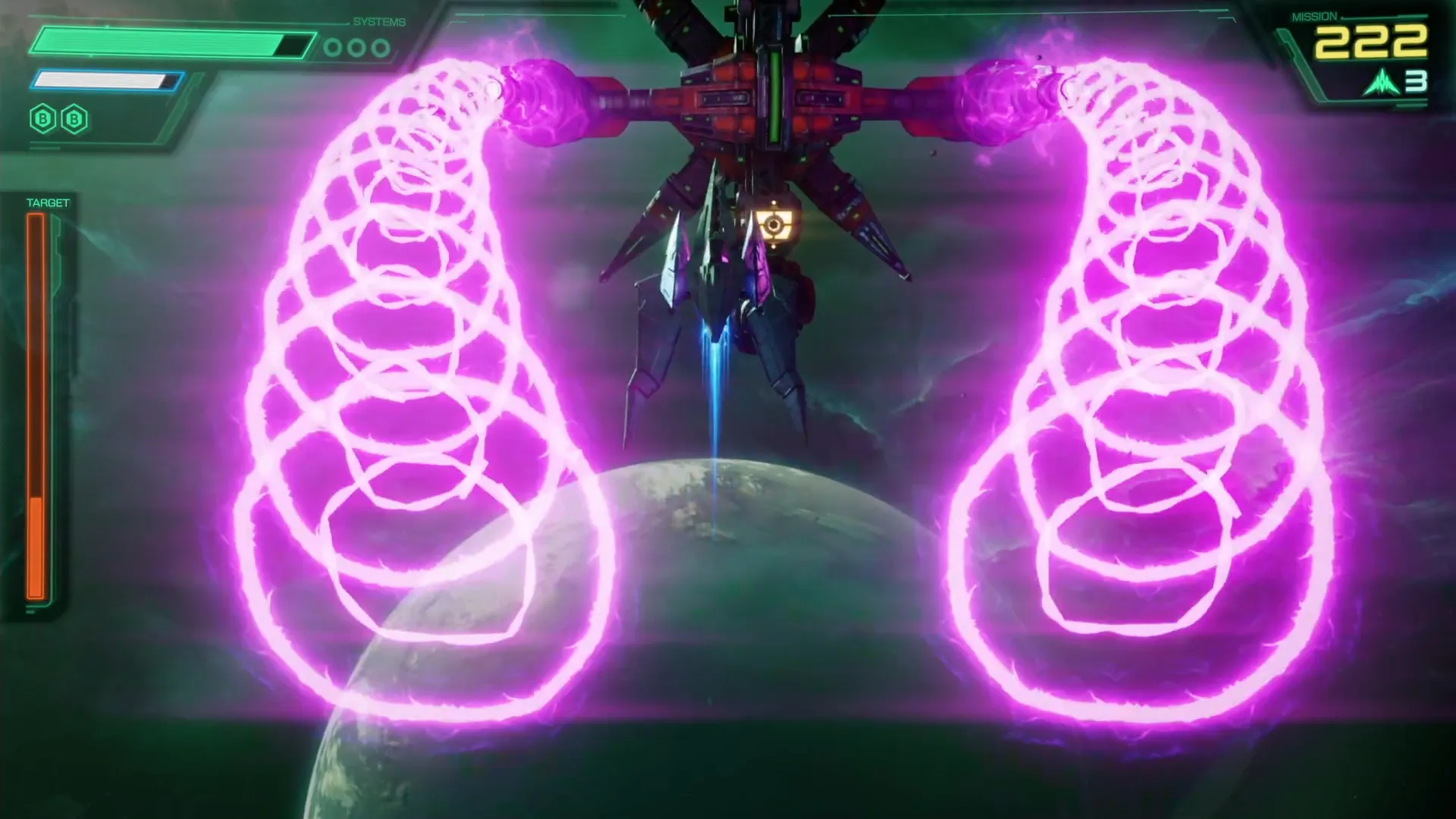 Star Fox体験版でメテオ・クラッシャーの攻撃を回避する場面